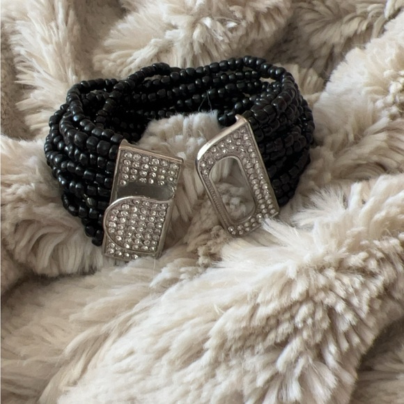 Women’s Black Beaded Buckle Multi Twisted Strand Bracelet Cuff - Picture 4 of 10